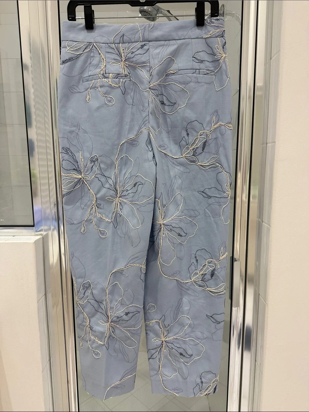Zara Light Blue Floral Embroidered Linen Blend Ankle Pants High Rise size Small